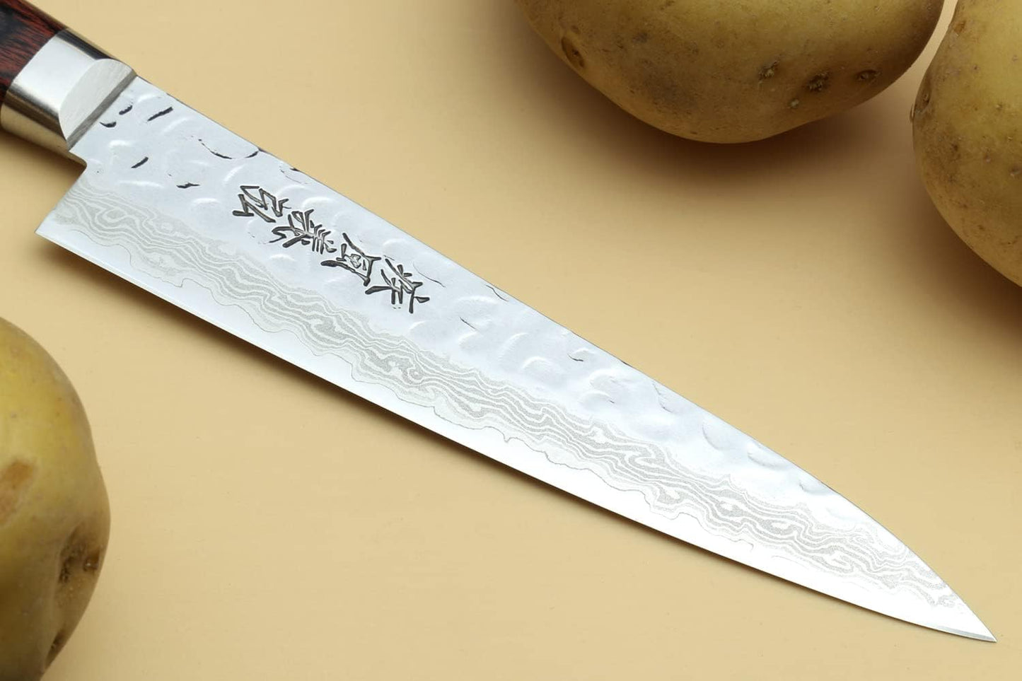 Yoshihiro VG10 16 Layer Hammered Damascus Stainless Steel Gyuto 9.5'' (240mm) Japanese Chefs Knife & Petty Utility Knife 5.3'' (135mm) SET