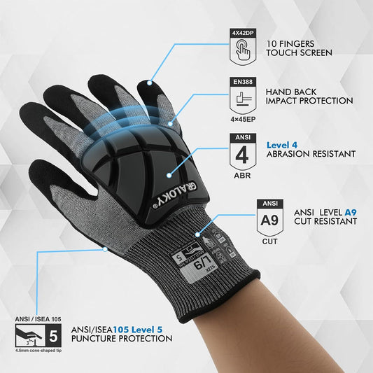 Safety Work Gloves,Level 5 Puncture Resistant,Impact Gloves | A9 Cut Resistant Gloves,Heavy Duty Work Gloves
