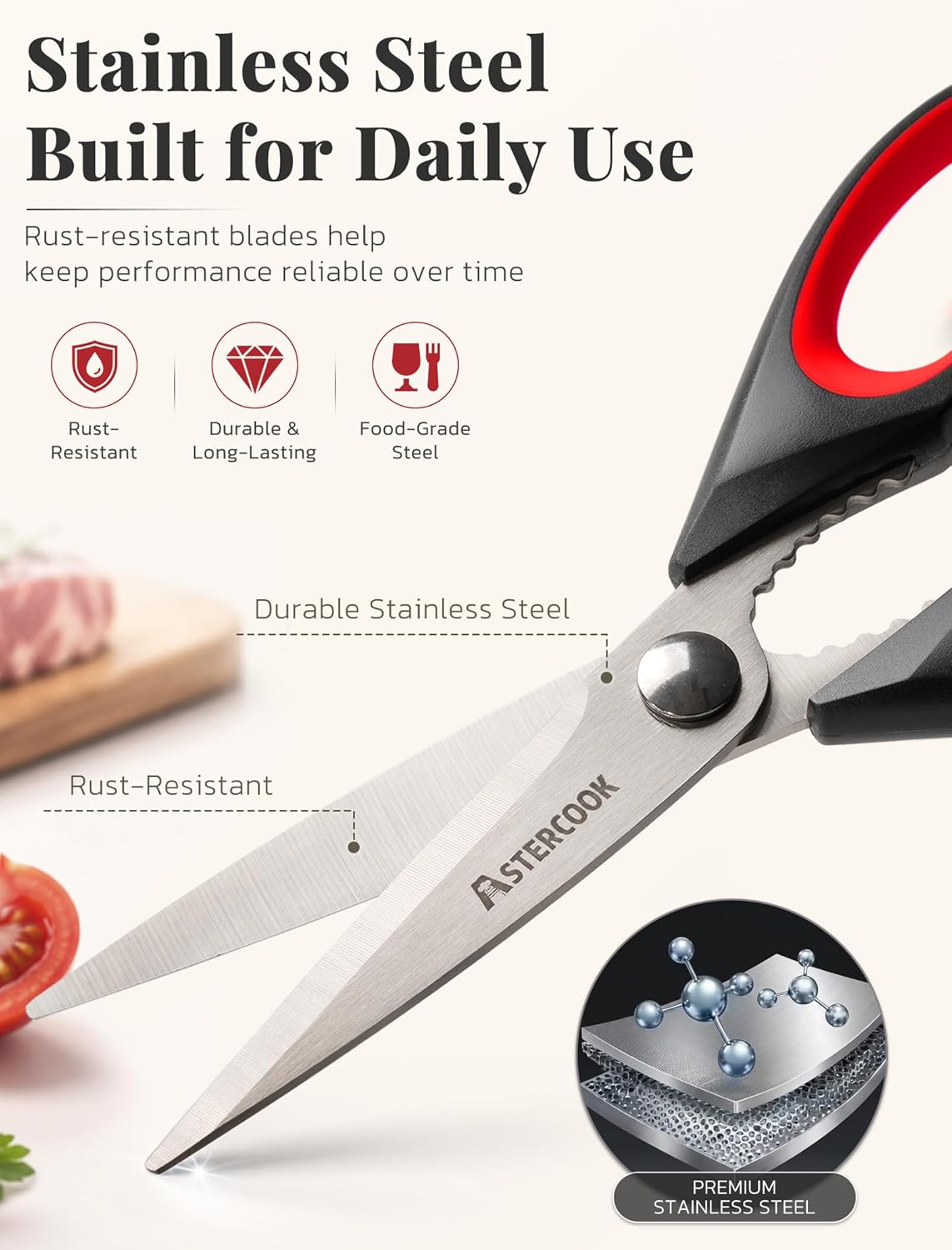 Kitchen Scissors 3 Pack, Heavy Duty All Purpose Kitchen Shears for Food and Packaging, Stainless Steel Food Scissors for Meat, Poultry, Herbs and Vegetables, Dishwasher Safe