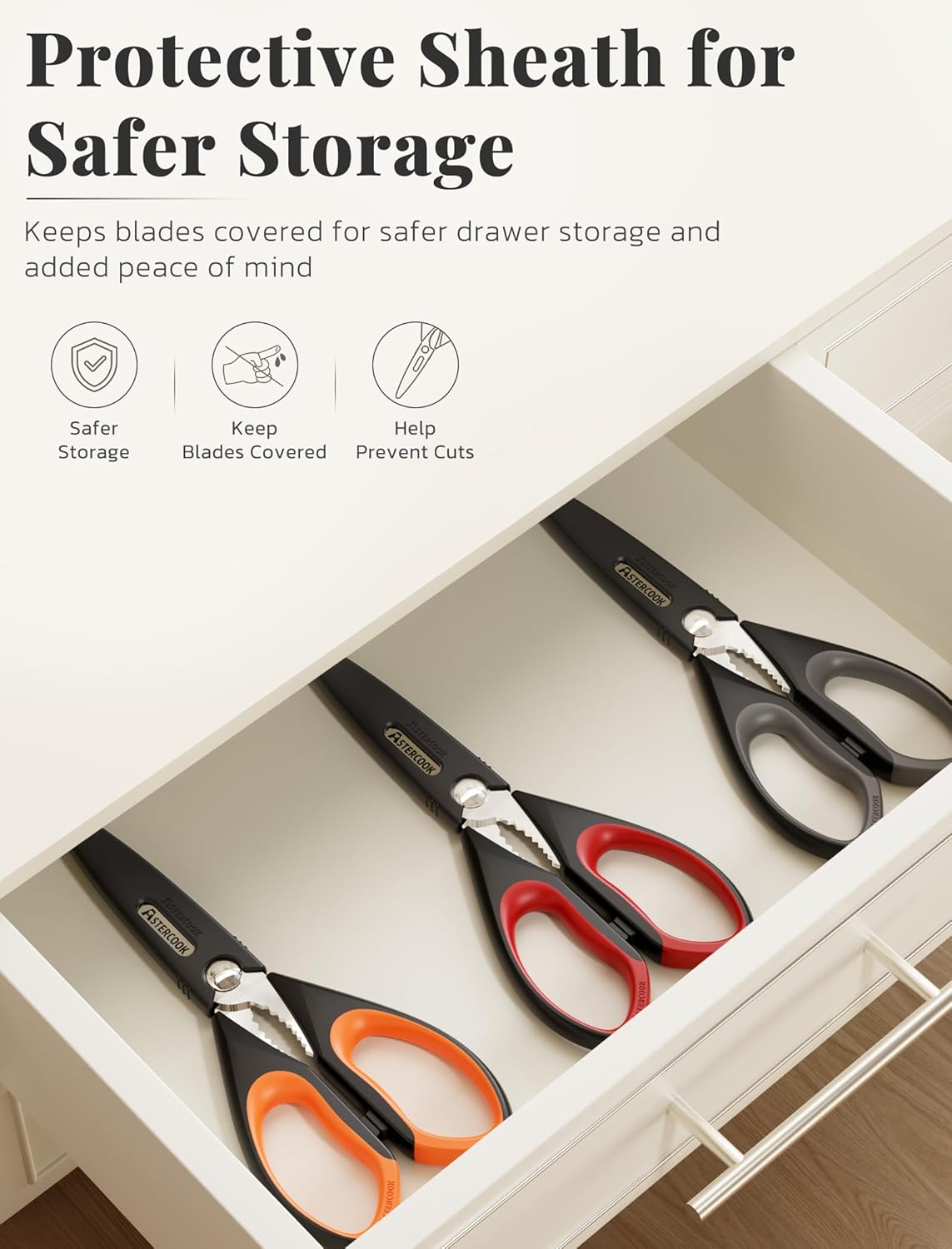 Kitchen Scissors 3 Pack, Heavy Duty All Purpose Kitchen Shears for Food and Packaging, Stainless Steel Food Scissors for Meat, Poultry, Herbs and Vegetables, Dishwasher Safe