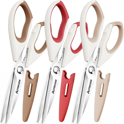Kitchen Scissors 3 Pack, Heavy Duty All Purpose Kitchen Shears for Food and Packaging, Stainless Steel Food Scissors for Meat, Poultry, Herbs and Vegetables, Dishwasher Safe