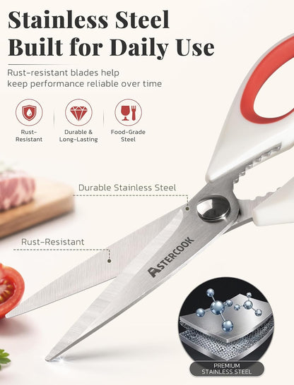 Kitchen Scissors 3 Pack, Heavy Duty All Purpose Kitchen Shears for Food and Packaging, Stainless Steel Food Scissors for Meat, Poultry, Herbs and Vegetables, Dishwasher Safe