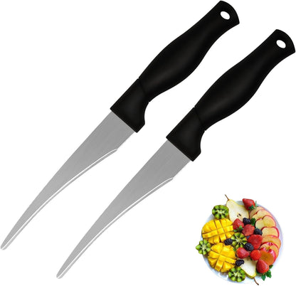 2PCS Curved Paring Knife - Ultra-Sharp Stainless Steel Peeling Knife with Concave Blade for Fruit & Vegetable - Professional Kitchen Knives Chef Knife for Precision Garnishing & Slicing