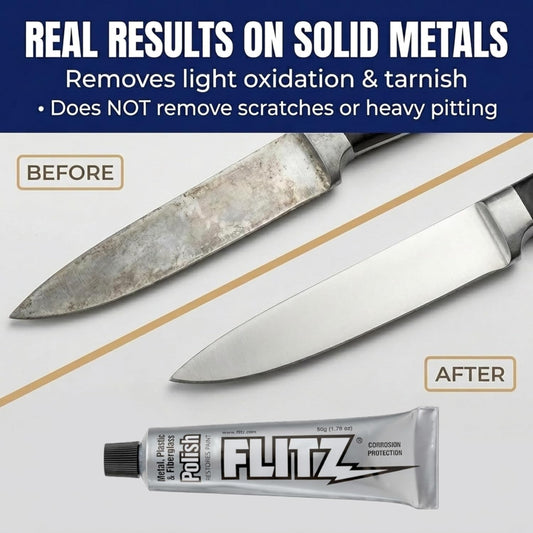 Flitz Metal Polish Paste - 5.29oz USA-Made Polish for Solid Chrome, Stainless Steel, & Aluminum - Non-Abrasive for Light Oxidation - Requires Manual Buffing - Not for Plated/Coated Surfaces (1 Pack)