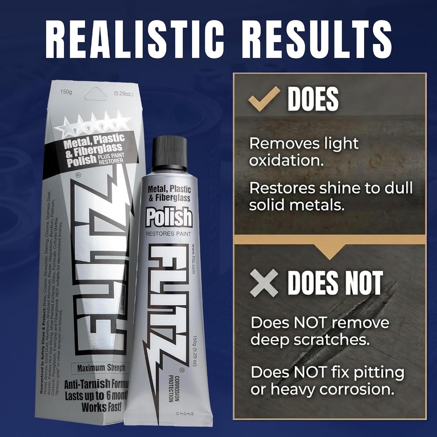 Flitz Metal Polish Paste - 5.29oz USA-Made Polish for Solid Chrome, Stainless Steel, & Aluminum - Non-Abrasive for Light Oxidation - Requires Manual Buffing - Not for Plated/Coated Surfaces (1 Pack)