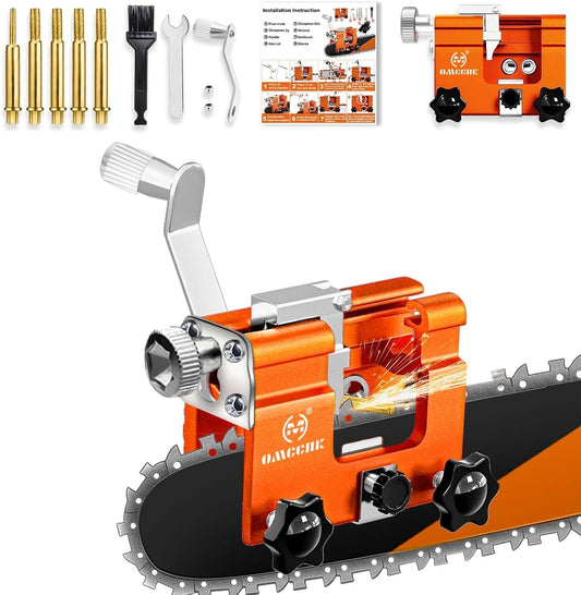 Chainsaw Sharpener with 5 High Hardness Titanium Plated Diamond Bits, Universal Manual Portable Chainsaw Chain Sharpening Jig Kit Sharpener Tool for 4-22 Inch Chainsaws, Lumberjack, Gardener