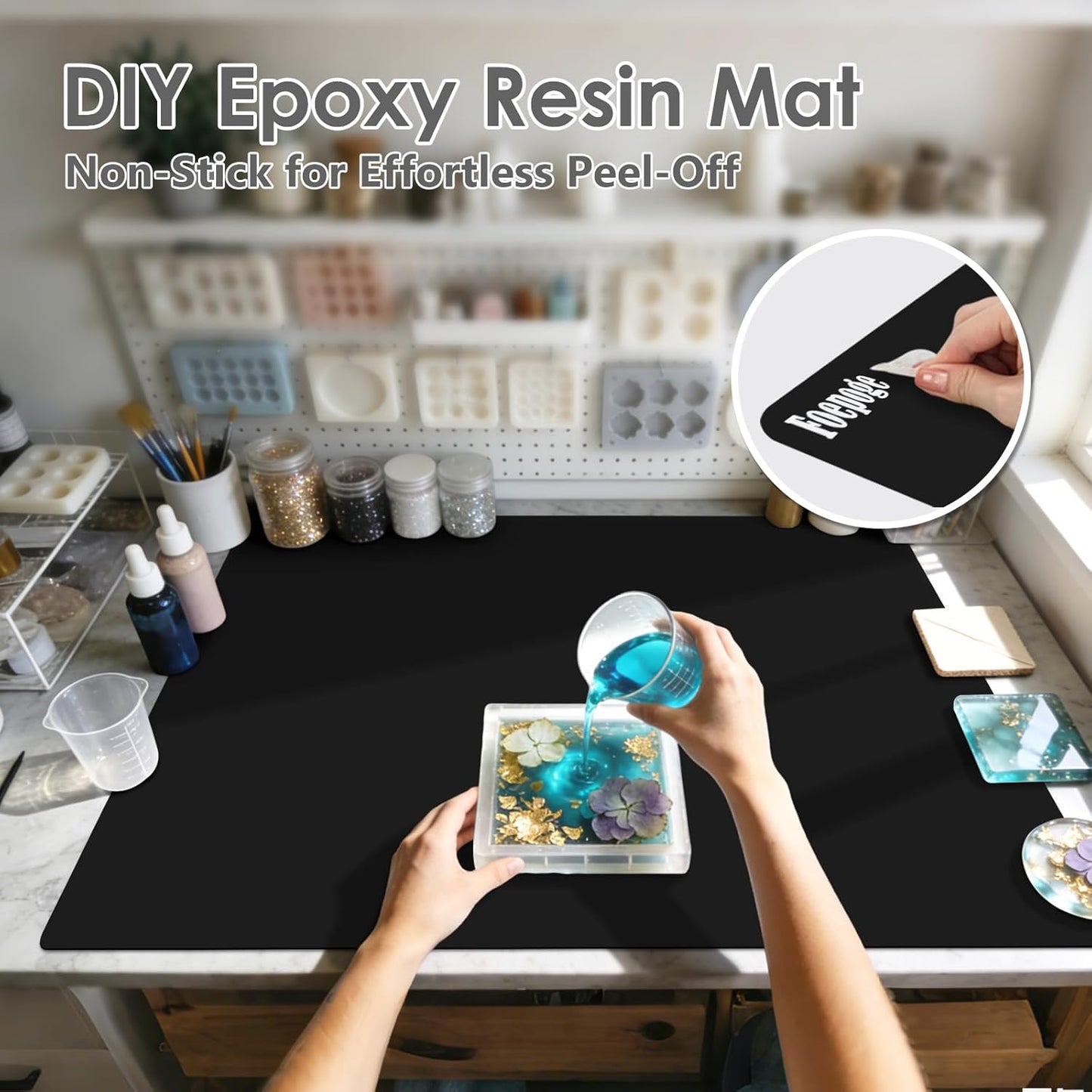 36.2" x 24" Extra Large Silicone Mat for Epoxy Resin, Nonstick Silicon Mats for Crafts Jewelry Casting, Non-Slip Kitchen Table Placemats for Countertop Protector Heat Resistant , Black