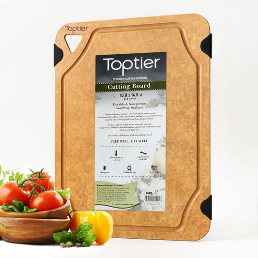 Cutting Board, Wood Fiber Cutting Board for Kitchen, Non-Slip Kitchen Wood Chopping Board, Reversible, Eco-Friendly, Natural Wood Fiber, Medium Cutting Board, 14.5 x 11-inch, Natural Slate