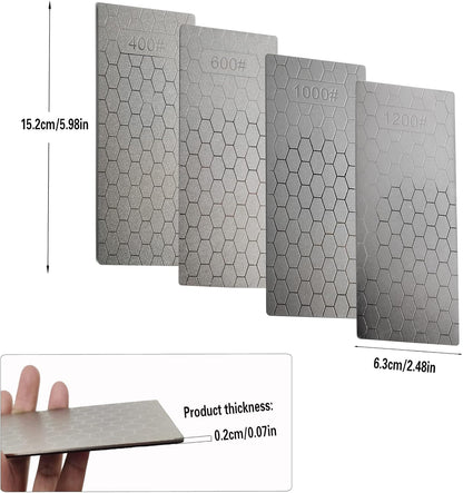 4PCS Diamond Sharpening Stone, Knife Sharpening Stone Whetstone Honeycomb Surface Diamond Sharpener Plate with Non-Slip Base for for Pocket Knives Scissors, Outdoor Kitchen Tools