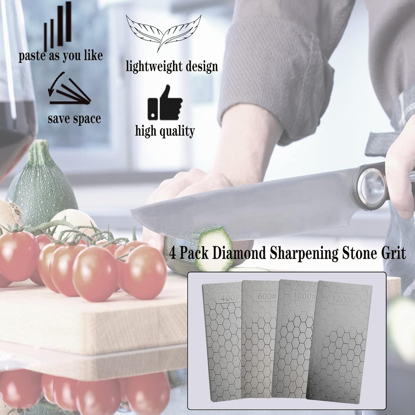 4PCS Diamond Sharpening Stone, Knife Sharpening Stone Whetstone Honeycomb Surface Diamond Sharpener Plate with Non-Slip Base for for Pocket Knives Scissors, Outdoor Kitchen Tools