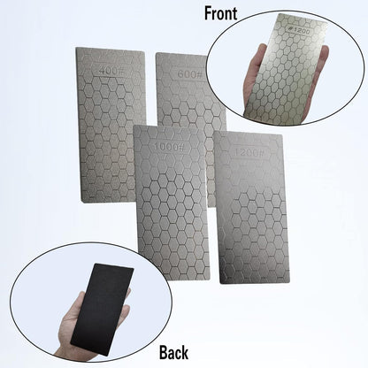 4PCS Diamond Sharpening Stone, Knife Sharpening Stone Whetstone Honeycomb Surface Diamond Sharpener Plate with Non-Slip Base for for Pocket Knives Scissors, Outdoor Kitchen Tools