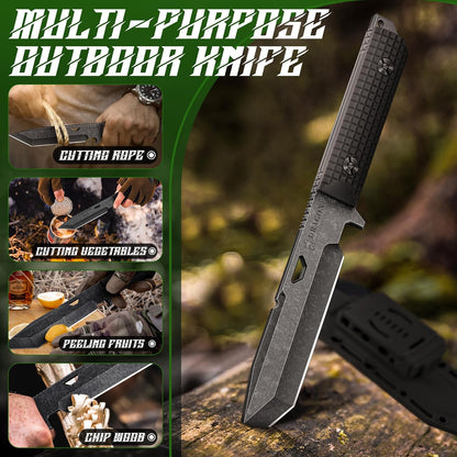 Tactical Knife Kydex - Outdoor Survival Knife with Sheath D2 Steel Blade G10 Full Tang Handle for Camping Hiking Christmas Thanksgiving Gift Men Black