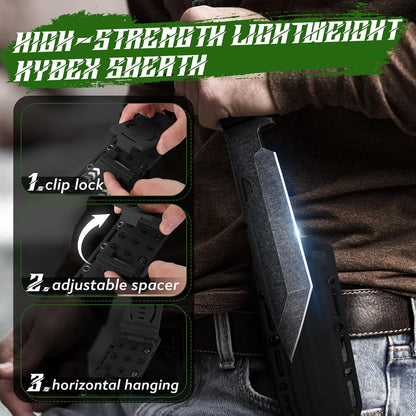 Tactical Knife Kydex - Outdoor Survival Knife with Sheath D2 Steel Blade G10 Full Tang Handle for Camping Hiking Christmas Thanksgiving Gift Men Black