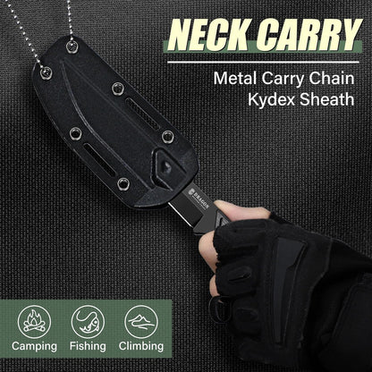 Tactical Knife Kydex - Outdoor Survival Knife with Sheath D2 Steel Blade G10 Full Tang Handle for Camping Hiking Christmas Thanksgiving Gift Men Black