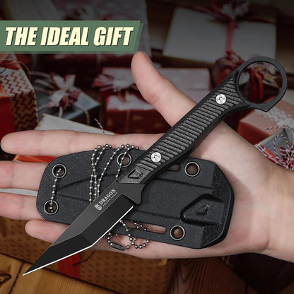 Tactical Knife Kydex - Outdoor Survival Knife with Sheath D2 Steel Blade G10 Full Tang Handle for Camping Hiking Christmas Thanksgiving Gift Men Black