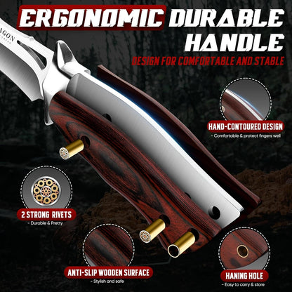 Tactical Knife Kydex - Outdoor Survival Knife with Sheath D2 Steel Blade G10 Full Tang Handle for Camping Hiking Christmas Thanksgiving Gift Men Black