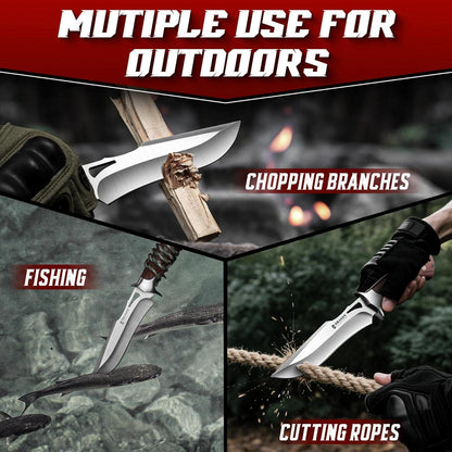 Tactical Knife Kydex - Outdoor Survival Knife with Sheath D2 Steel Blade G10 Full Tang Handle for Camping Hiking Christmas Thanksgiving Gift Men Black