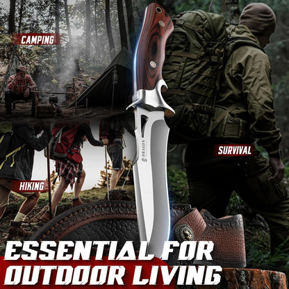 Tactical Knife Kydex - Outdoor Survival Knife with Sheath D2 Steel Blade G10 Full Tang Handle for Camping Hiking Christmas Thanksgiving Gift Men Black