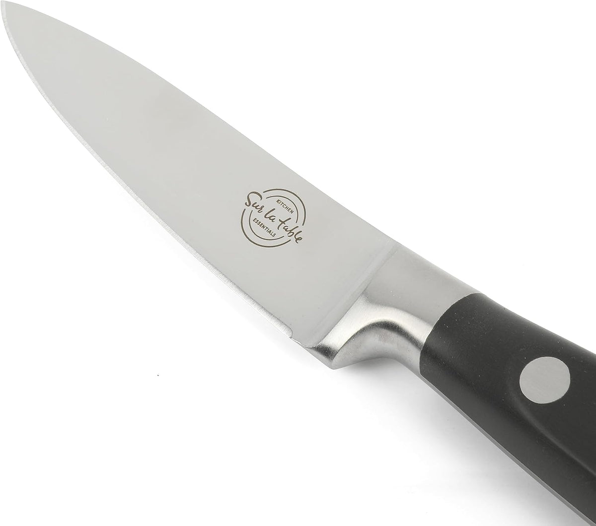 Kitchen Essentials 5 Piece German Steel Blade w/Triple Riveted Handle Set on Beechwood Magnetic Block - Linen White
