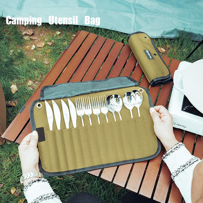 2-Pack Canvas Chef Knife Roll Bag | Portable Camping Utensil Bag | Knives Pouch Multiple Slots for Knives & Utensils, Roll-Up Design,Ideal for Camping, BBQ, Travel,Home & Professional Chefs