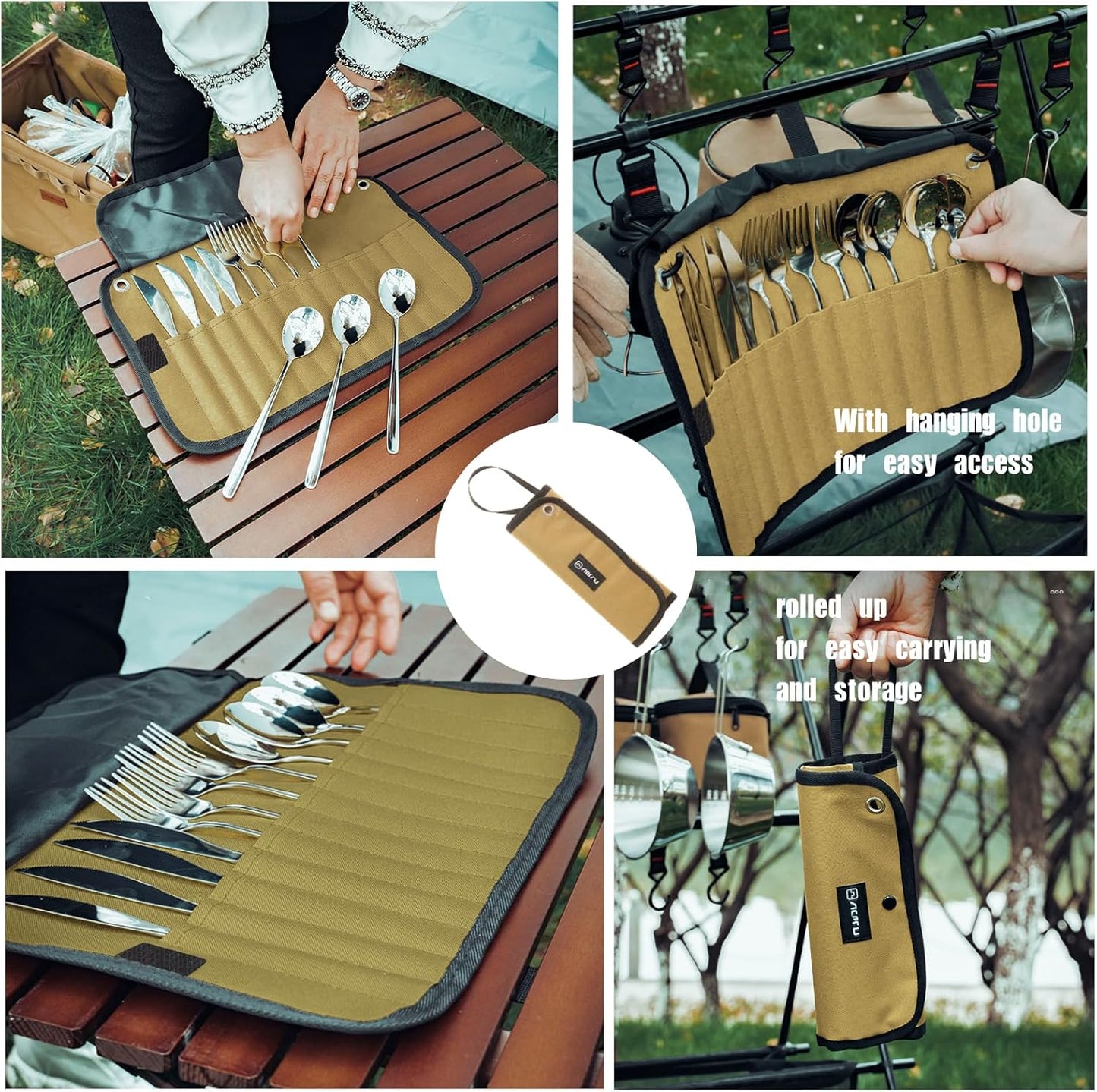 2-Pack Canvas Chef Knife Roll Bag | Portable Camping Utensil Bag | Knives Pouch Multiple Slots for Knives & Utensils, Roll-Up Design,Ideal for Camping, BBQ, Travel,Home & Professional Chefs