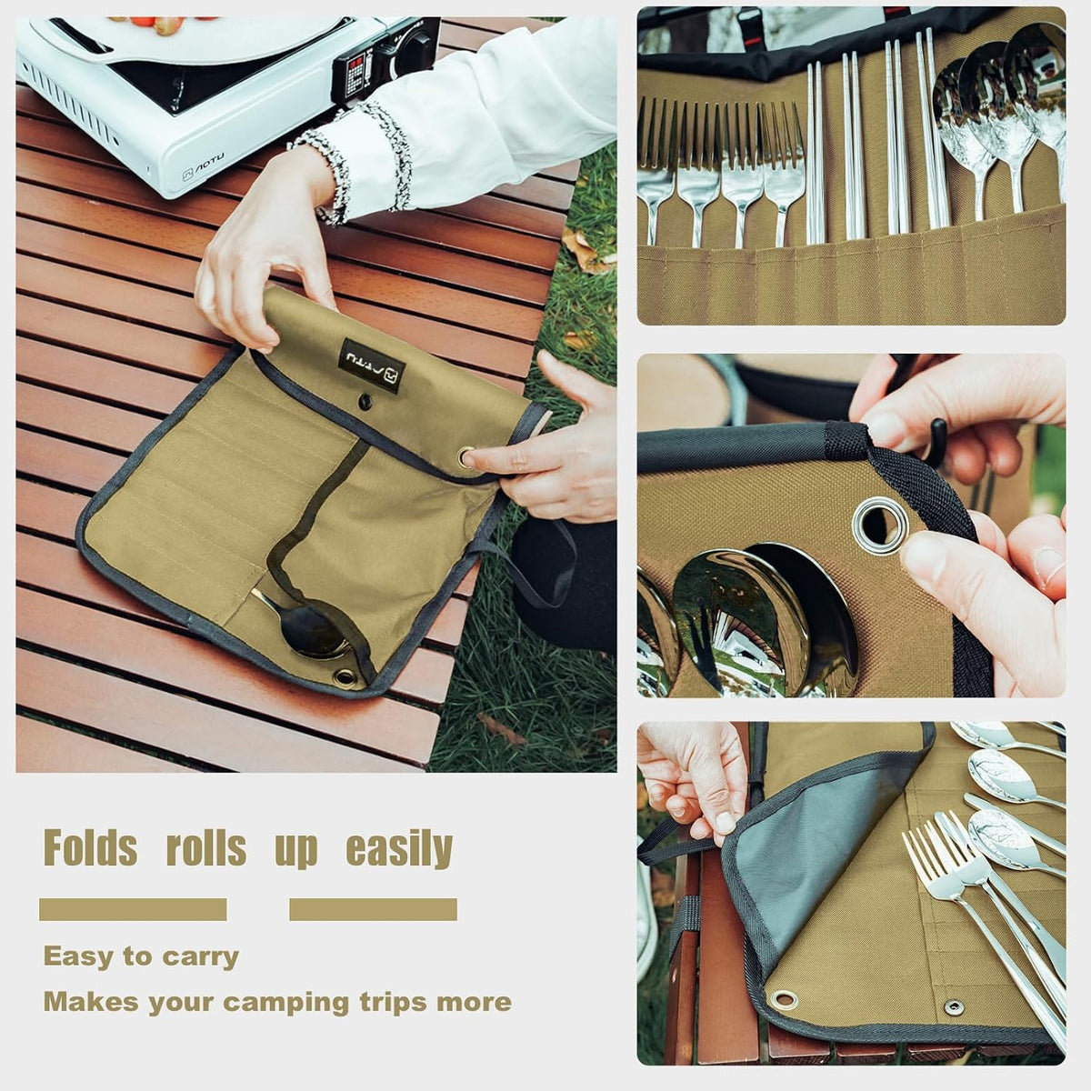 2-Pack Canvas Chef Knife Roll Bag | Portable Camping Utensil Bag | Knives Pouch Multiple Slots for Knives & Utensils, Roll-Up Design,Ideal for Camping, BBQ, Travel,Home & Professional Chefs