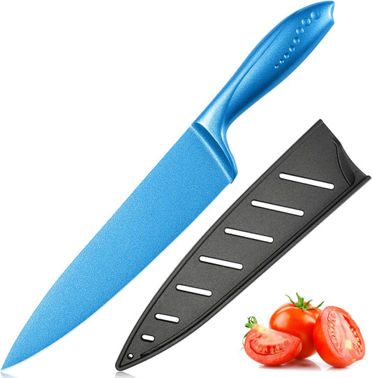 Chef Knife with Sheath, Sharp Kitchen Knife 8 inch Blue Cooking Knives with German HC Steel