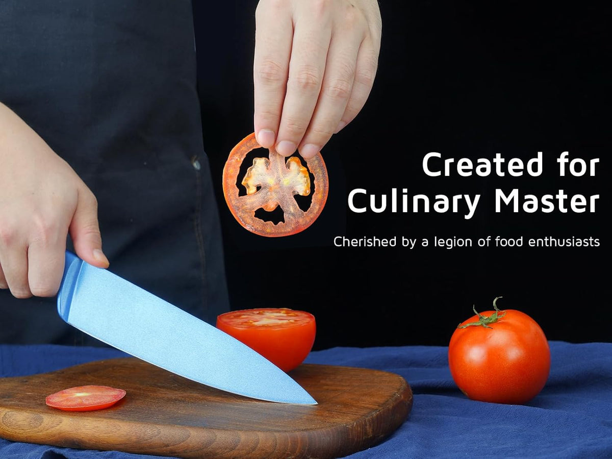 Chef Knife with Sheath, Sharp Kitchen Knife 8 inch Blue Cooking Knives with German HC Steel