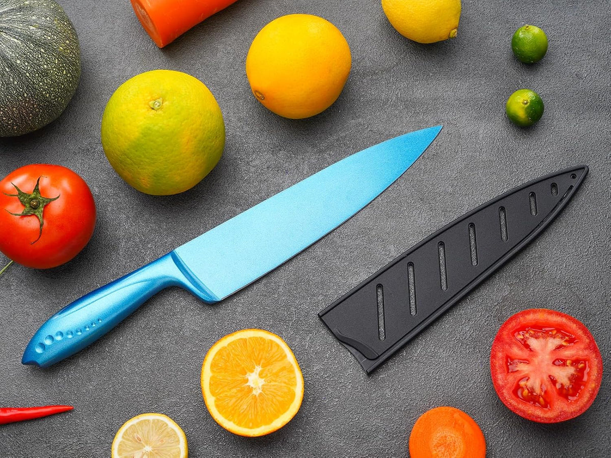 Chef Knife with Sheath, Sharp Kitchen Knife 8 inch Blue Cooking Knives with German HC Steel