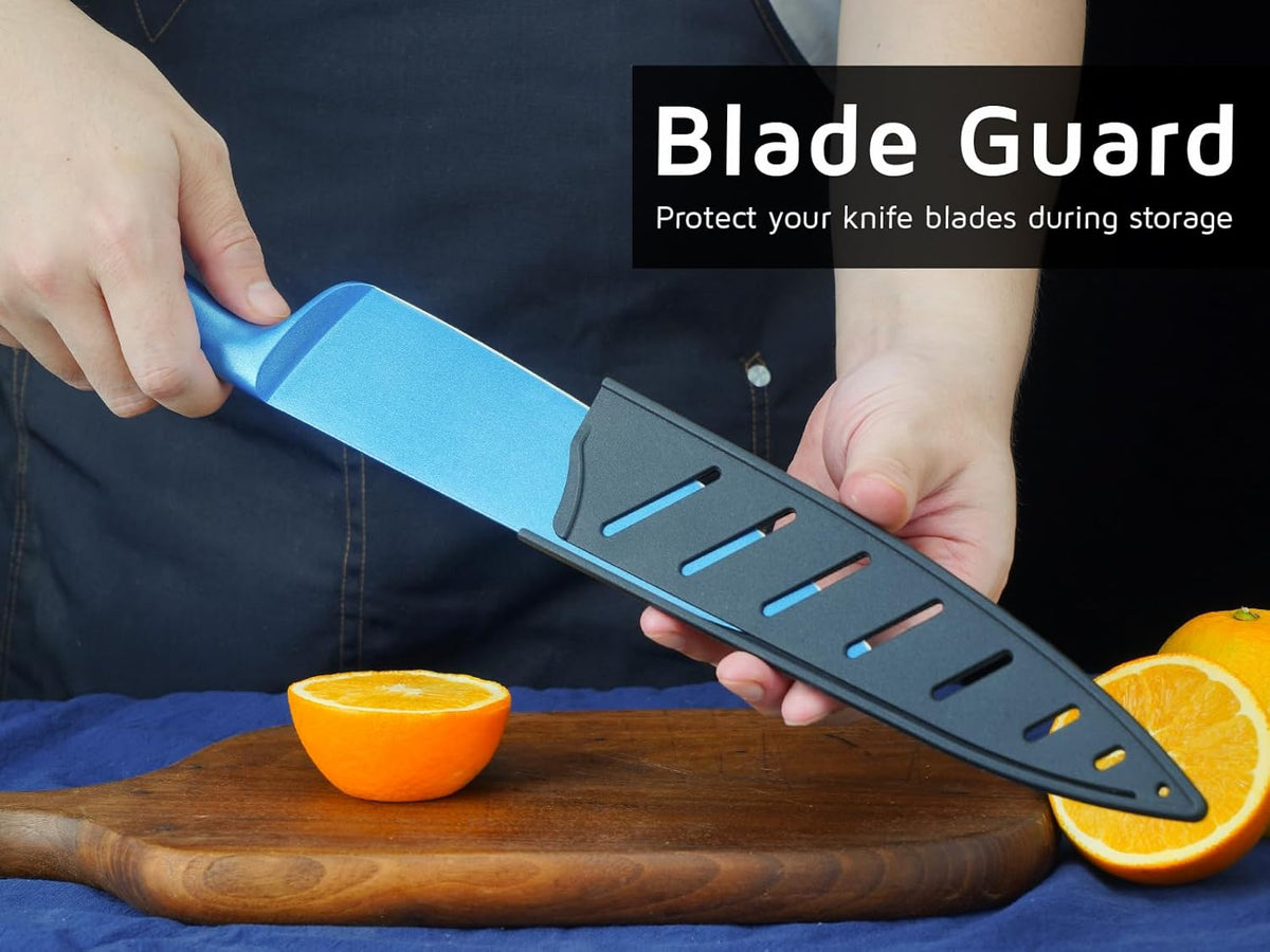 Chef Knife with Sheath, Sharp Kitchen Knife 8 inch Blue Cooking Knives with German HC Steel