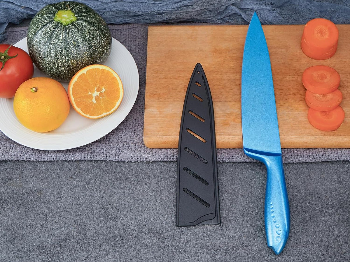 Chef Knife with Sheath, Sharp Kitchen Knife 8 inch Blue Cooking Knives with German HC Steel