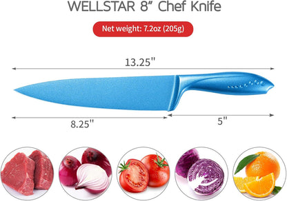 Chef Knife with Sheath, Sharp Kitchen Knife 8 inch Blue Cooking Knives with German HC Steel