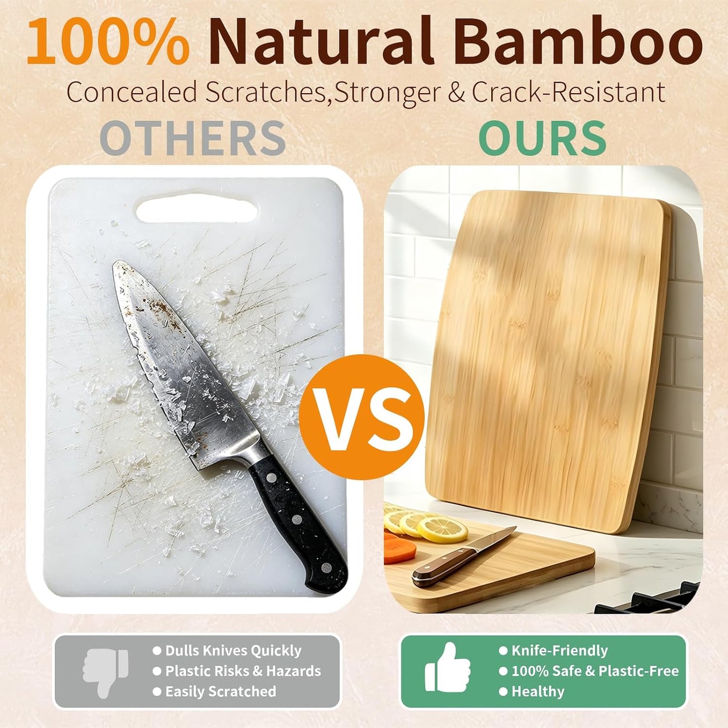 Bamboo Cutting Board Set of 4, 14"x12" | Wide Surface for Meat Vegetable Prep, Double-Sided Wooden Kitchen Cutting Board, Easy to Clean & Maintain