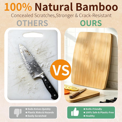 Bamboo Cutting Board Set of 4, 14"x12" | Wide Surface for Meat Vegetable Prep, Double-Sided Wooden Kitchen Cutting Board, Easy to Clean & Maintain