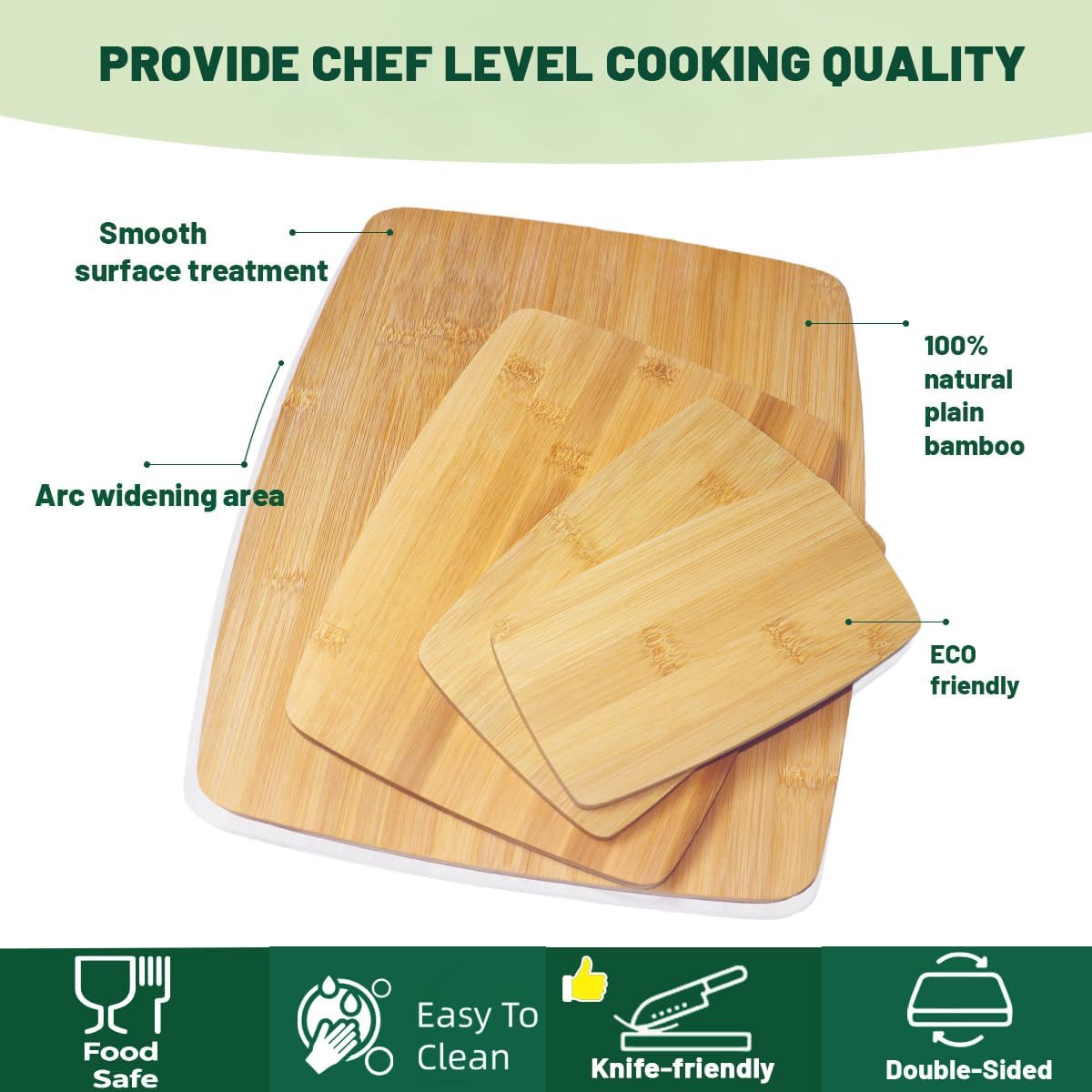 Bamboo Cutting Board Set of 4, 14"x12" | Wide Surface for Meat Vegetable Prep, Double-Sided Wooden Kitchen Cutting Board, Easy to Clean & Maintain