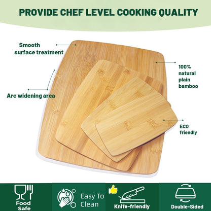 Bamboo Cutting Board Set of 4, 14"x12" | Wide Surface for Meat Vegetable Prep, Double-Sided Wooden Kitchen Cutting Board, Easy to Clean & Maintain