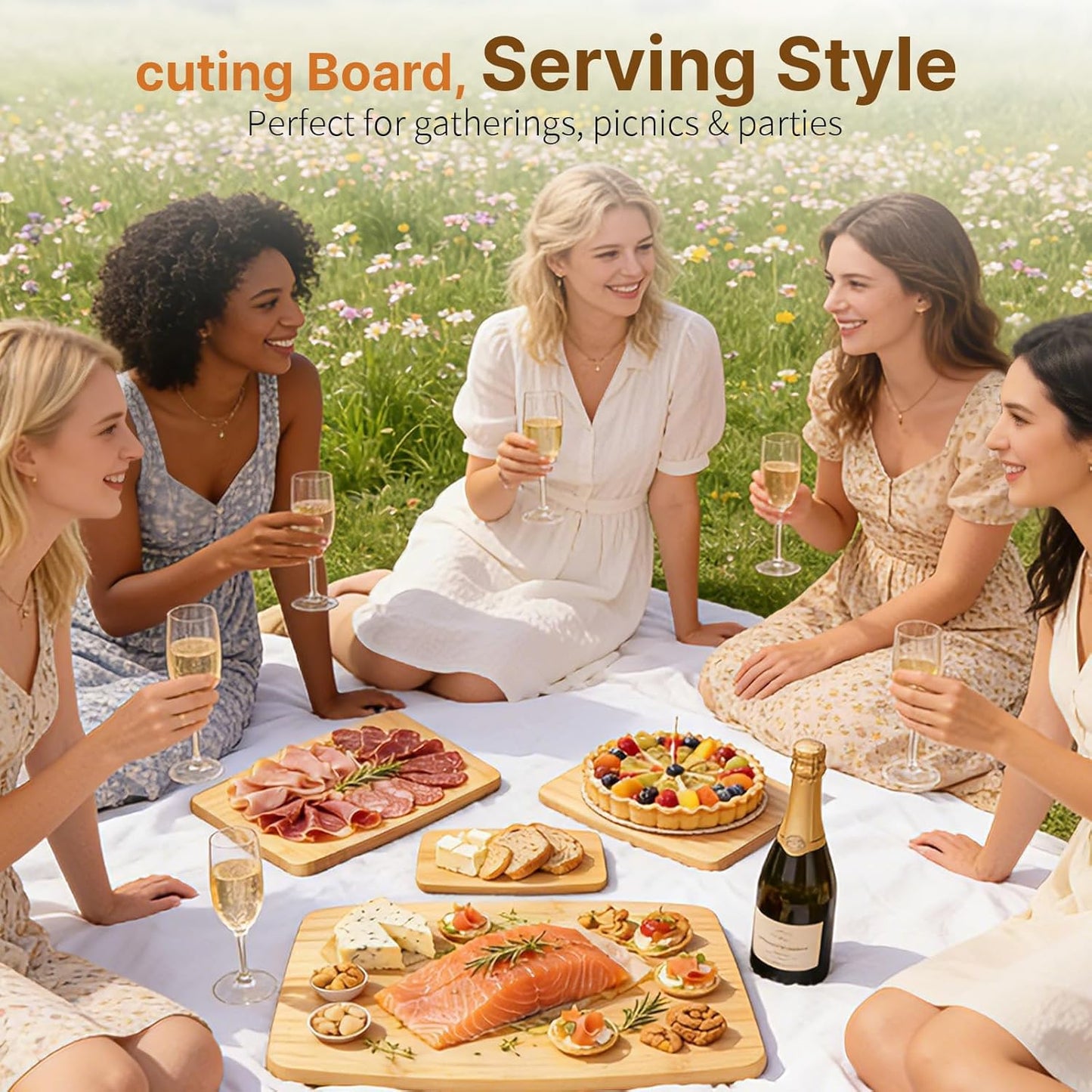 Bamboo Cutting Board Set of 4, 14"x12" | Wide Surface for Meat Vegetable Prep, Double-Sided Wooden Kitchen Cutting Board, Easy to Clean & Maintain
