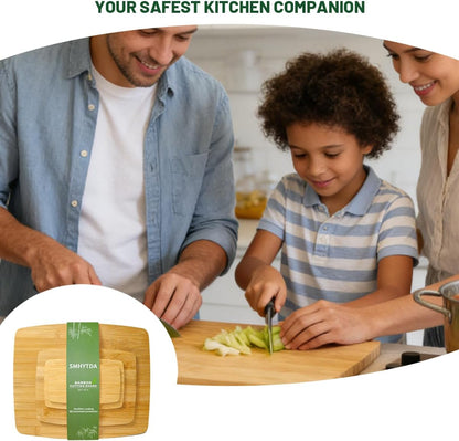 Bamboo Cutting Board Set of 4, 14"x12" | Wide Surface for Meat Vegetable Prep, Double-Sided Wooden Kitchen Cutting Board, Easy to Clean & Maintain