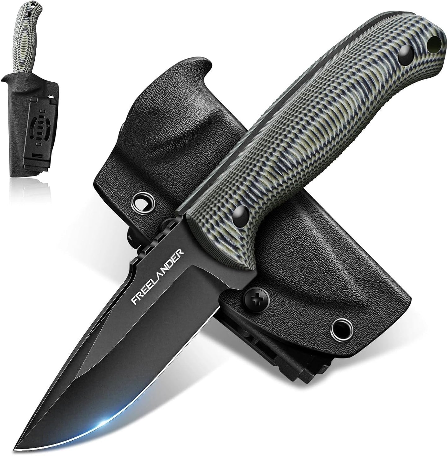 9.4in Fixed Blade Knife with Kydex Sheath | Full Tang 440C Stainless Steel Knife, Outdoor Camping Survival Knife for Men