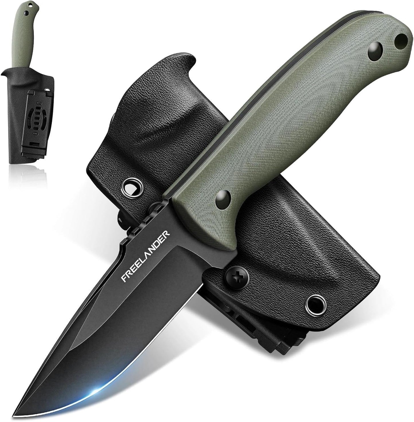 9.4in Fixed Blade Knife with Kydex Sheath | Full Tang 440C Stainless Steel Knife, Outdoor Camping Survival Knife for Men
