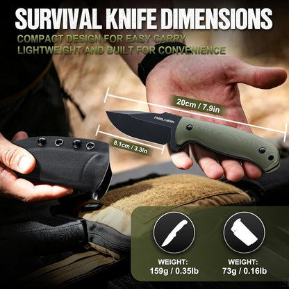 9.4in Fixed Blade Knife with Kydex Sheath | Full Tang 440C Stainless Steel Knife, Outdoor Camping Survival Knife for Men