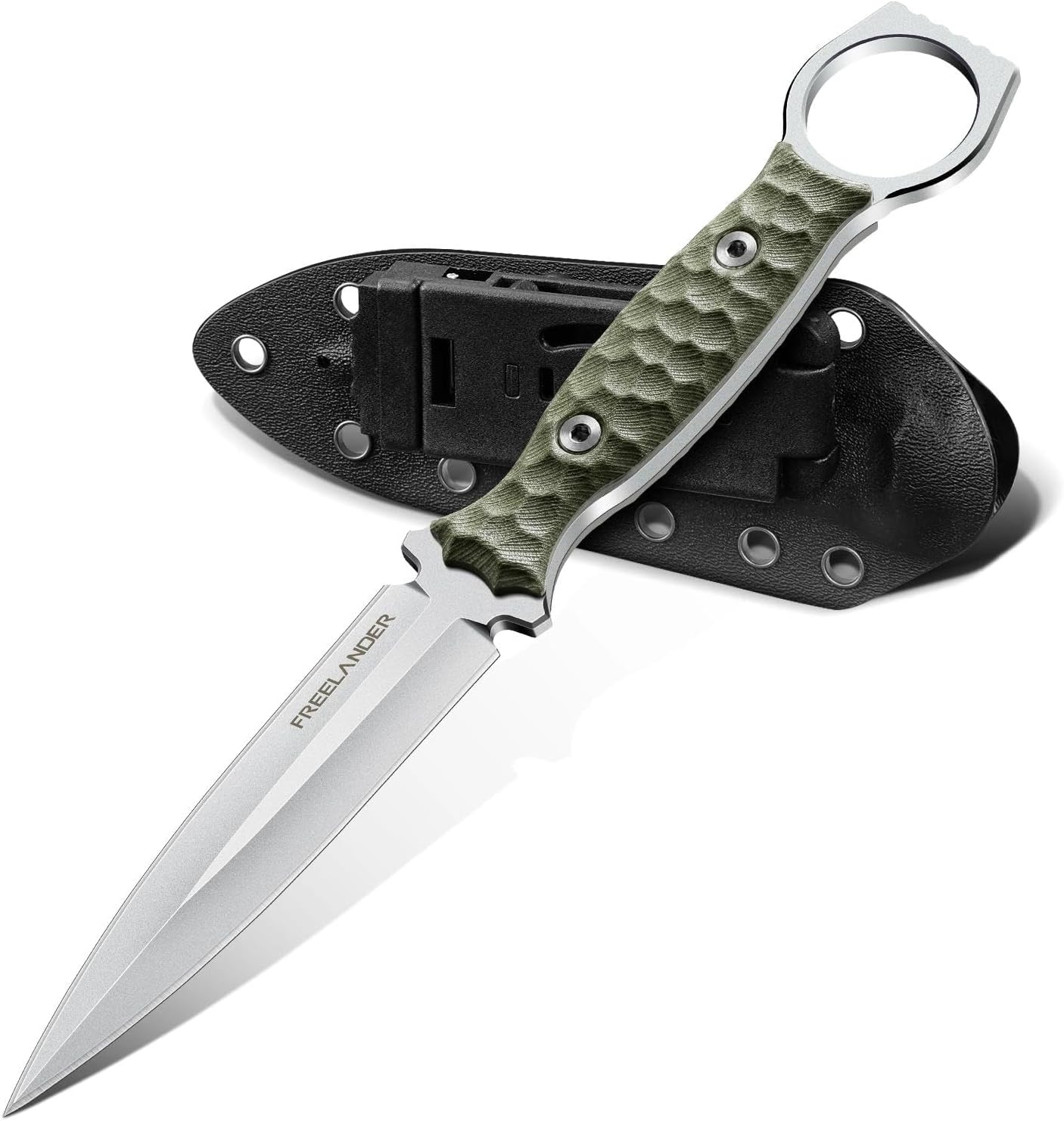 9.4in Fixed Blade Knife with Kydex Sheath | Full Tang 440C Stainless Steel Knife, Outdoor Camping Survival Knife for Men