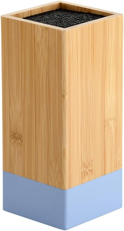 Knife block, material: bamboo, plastic, dimensions: 10 x 10 cm, height: 23 cm, colour: brown, blue, 58032