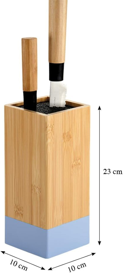 Knife block, material: bamboo, plastic, dimensions: 10 x 10 cm, height: 23 cm, colour: brown, blue, 58032