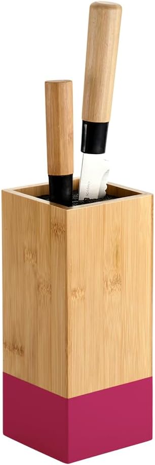 Knife block, material: bamboo, plastic, dimensions: 10 x 10 cm, height: 23 cm, colour: brown, blue, 58032