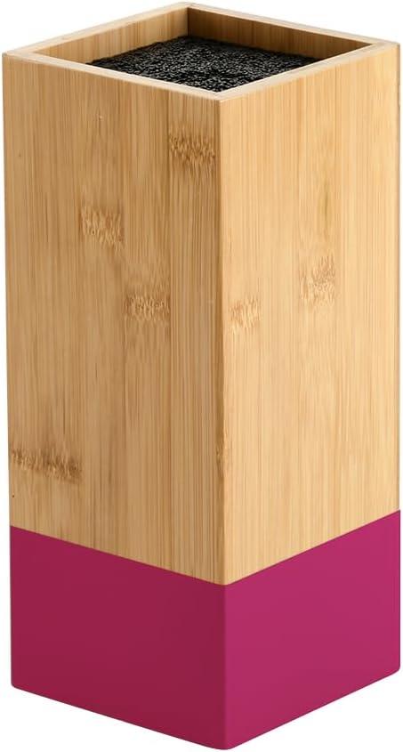 Knife block, material: bamboo, plastic, dimensions: 10 x 10 cm, height: 23 cm, colour: brown, blue, 58032