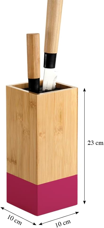 Knife block, material: bamboo, plastic, dimensions: 10 x 10 cm, height: 23 cm, colour: brown, blue, 58032
