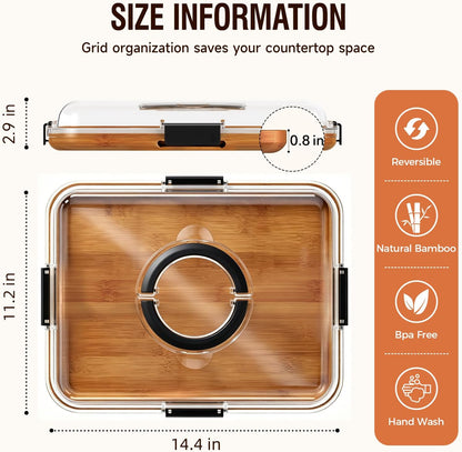 Charcuterie Board with Lid, Carbonized Bamboo, Knives Set and Bowls | Portable Double-Sided Locking Design, Cheese, veggie & Snack Serving Tray, Great for Picnics & Housewarming Gifts