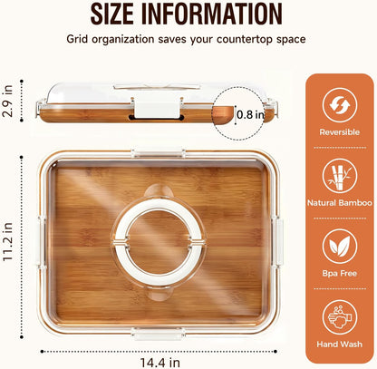 Charcuterie Board with Lid, Carbonized Bamboo, Knives Set and Bowls | Portable Double-Sided Locking Design, Cheese, veggie & Snack Serving Tray, Great for Picnics & Housewarming Gifts