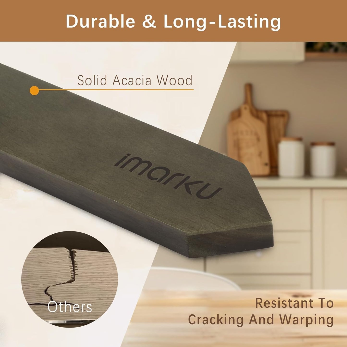 Magnetic Knife Block with Built-in Handle, Double Sided Acacia Wood Magnetic Knife Holder for Kitchen Counter, Magnetic Knife Storage Stand with Knife Sharpener, Easy to Clean & Move